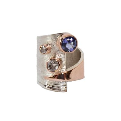 SILVER/14K TANZANITE &amp; DIAMONDS WRAP RING-8
