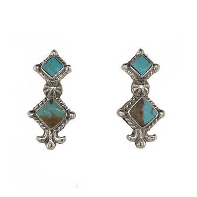 SILVER TURQUOISE DOUBLE TRI EARRING NAVAJO - SADIE JIM