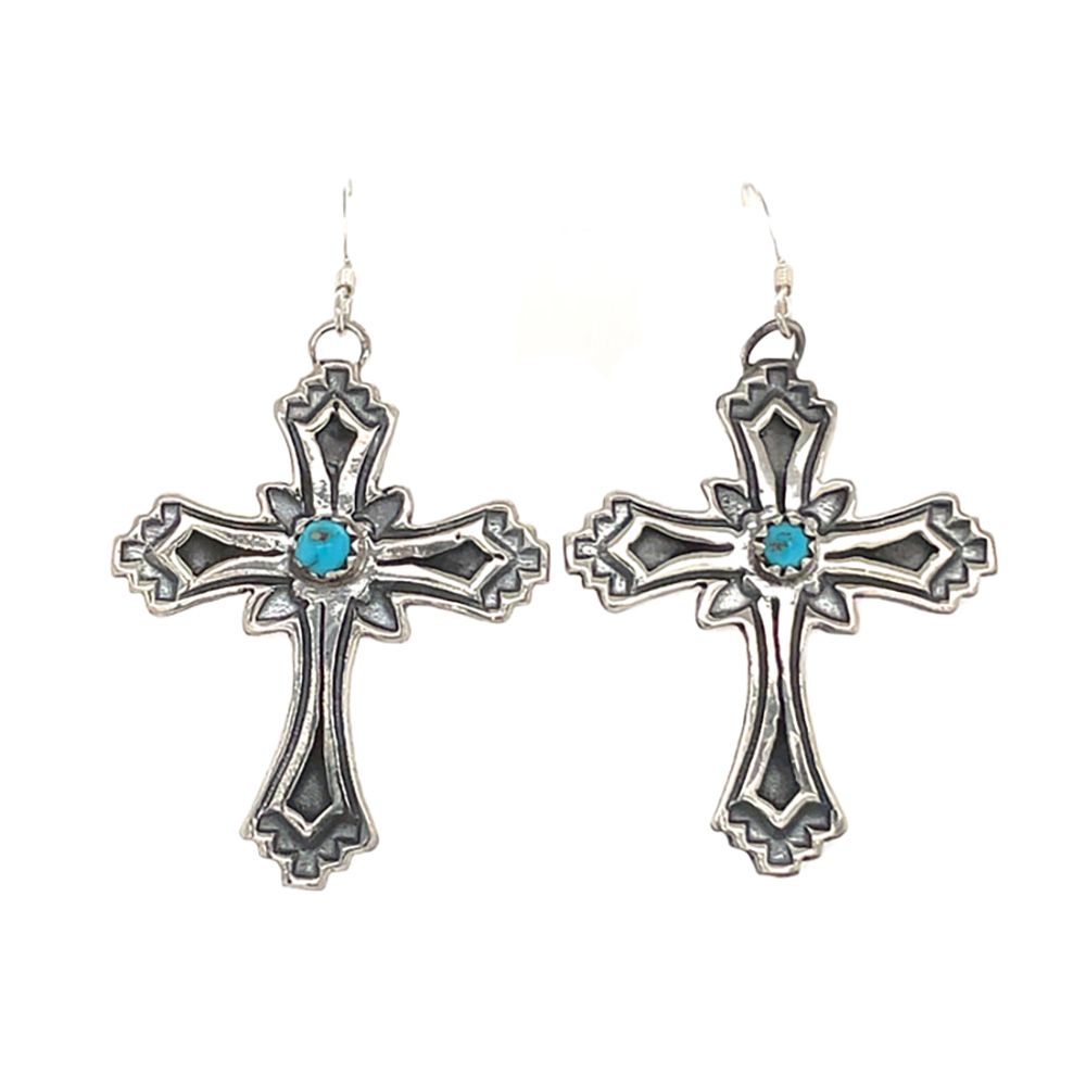 SILVER TURQUOISE CROSS EARRINGS NAVAJO-LOUISE JOE