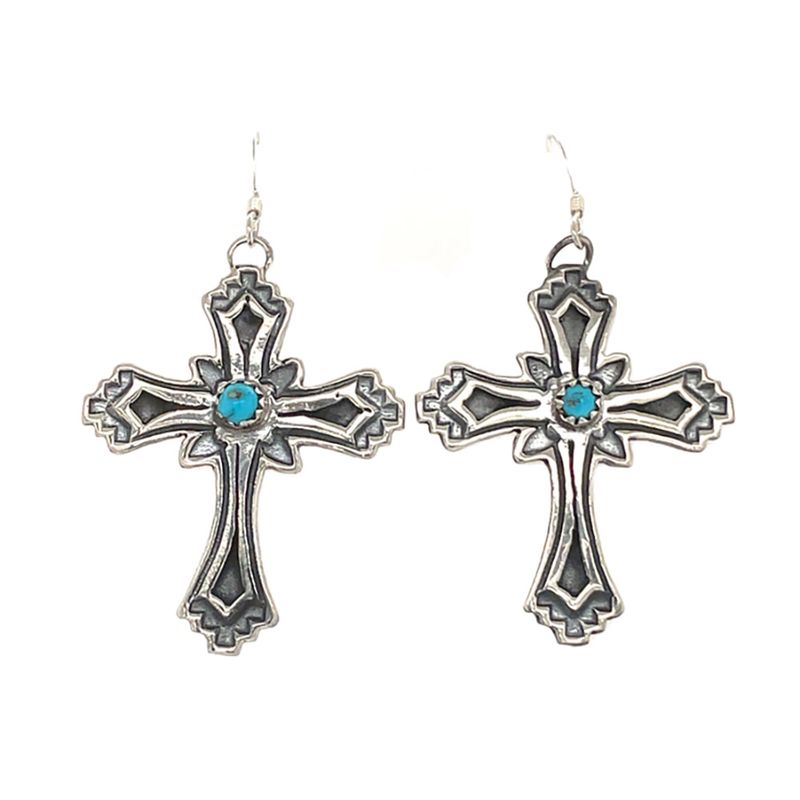 SILVER TURQUOISE CROSS EARRINGS NAVAJO-LOUISE JOE