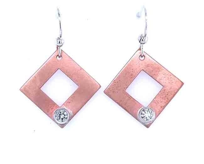 MIXED METALS SQUARE CUT-OUT CZ EARRINGS