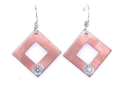 MIXED METALS SQUARE CUT-OUT CZ EARRINGS