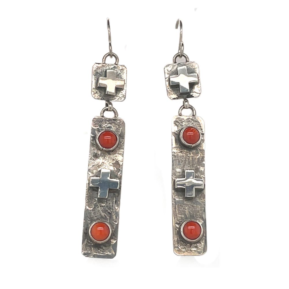 SILVER CORAL EARRINGS NAVAJO - BB &amp; NAKAI