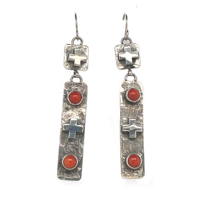 SILVER CORAL EARRINGS NAVAJO - BB &amp; NAKAI