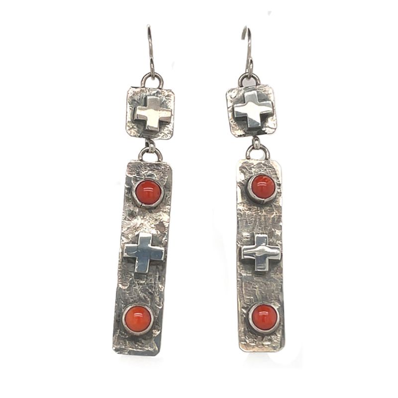 SILVER CORAL EARRINGS NAVAJO - BB &amp; NAKAI