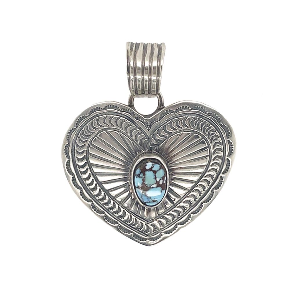SILVER HEART TURQUOISE PENDANT NAVAJO - JUNE DELGARITO