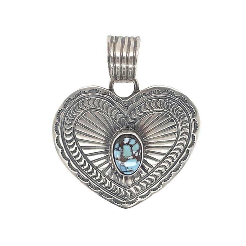 SILVER HEART TURQUOISE PENDANT NAVAJO - JUNE DELGARITO