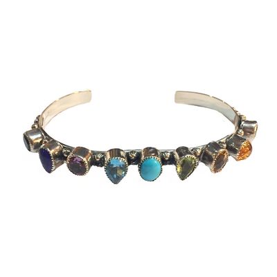 SILVER GEMSTONE CUFF BRACELET NAVAJO-SHEENA JACK