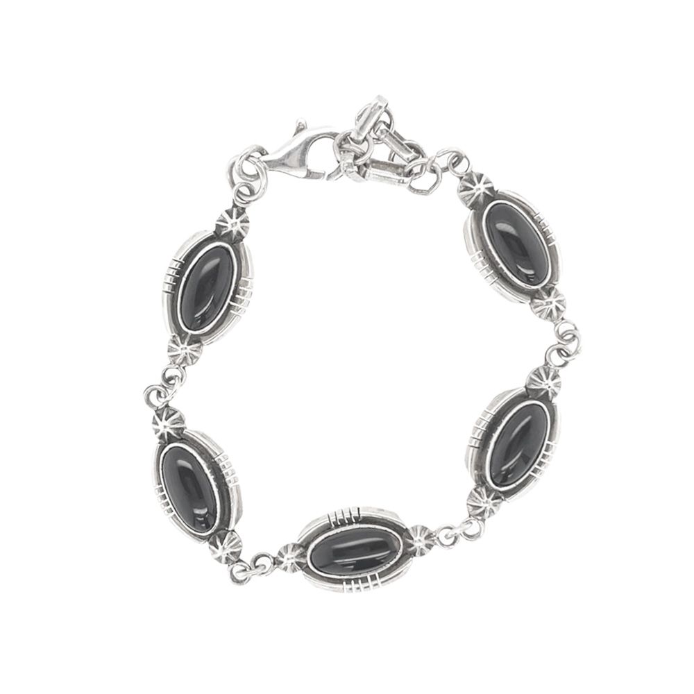 SILVER ONYX LINKED BRACELET NAVAJO - RB