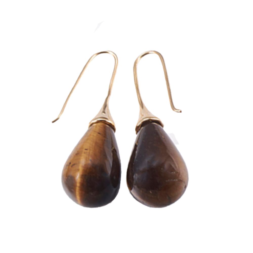 GOLD STAINLESS TIGER EYE EARRINGS