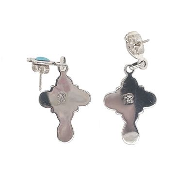 SILVER CROSS TURQUOISE EARRINGS NAVAJO - WENDELL JAKE