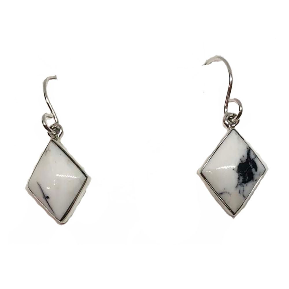 SILVER WHITE BUFFALO EARRINGS NAVAJO - MARTINEZ