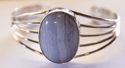 SILVER BLUE LACE AGATE CUFF BRACELET NAVAJO-HENRY ATTAKAI
