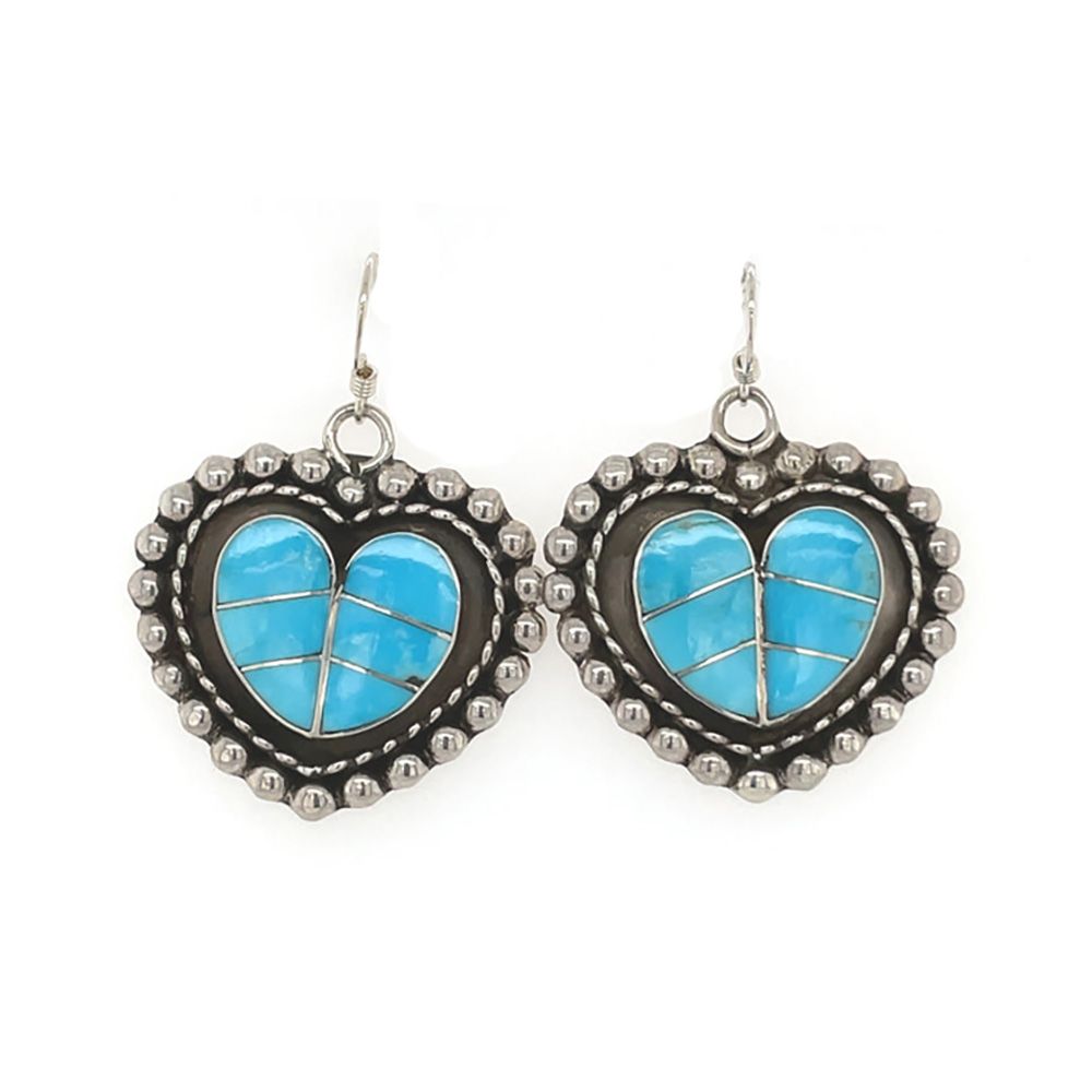 SILVER TURQUOISE HEART EARRING  ZUNI - FAYE LOWSAYATEE