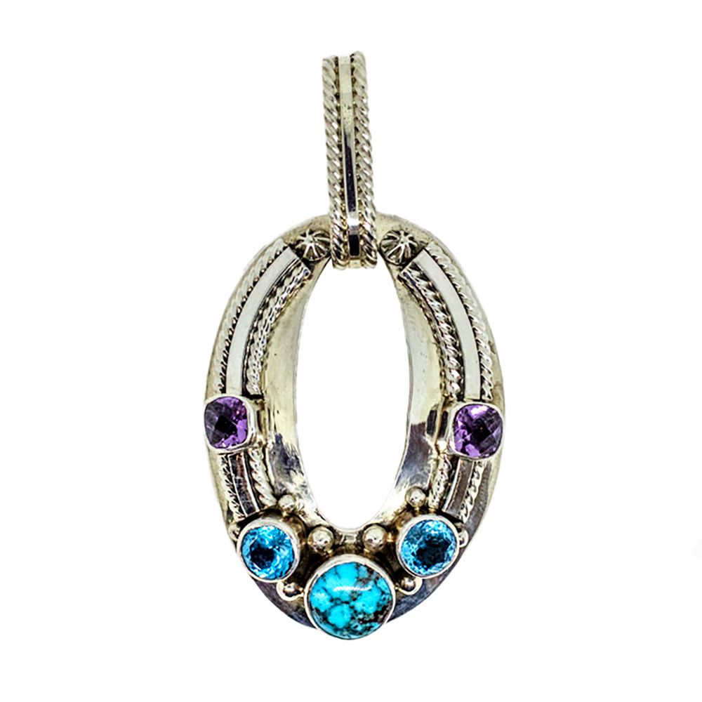 SILVER MULTI-STONE PENDANT NAVAJO - L. MARTINEZ