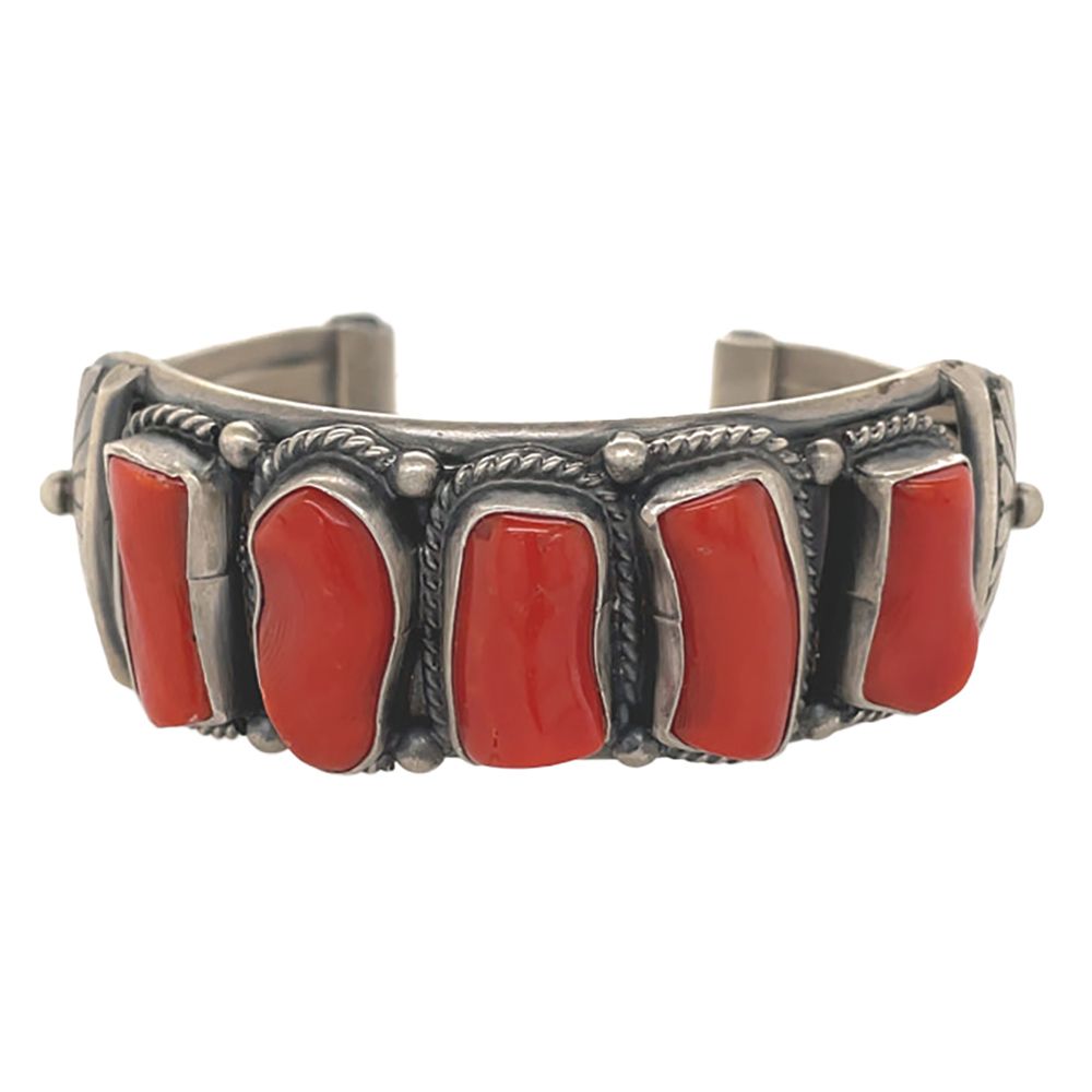 SILVER CORAL BRACELET NAVAJO - RAYMOND DELGARITO