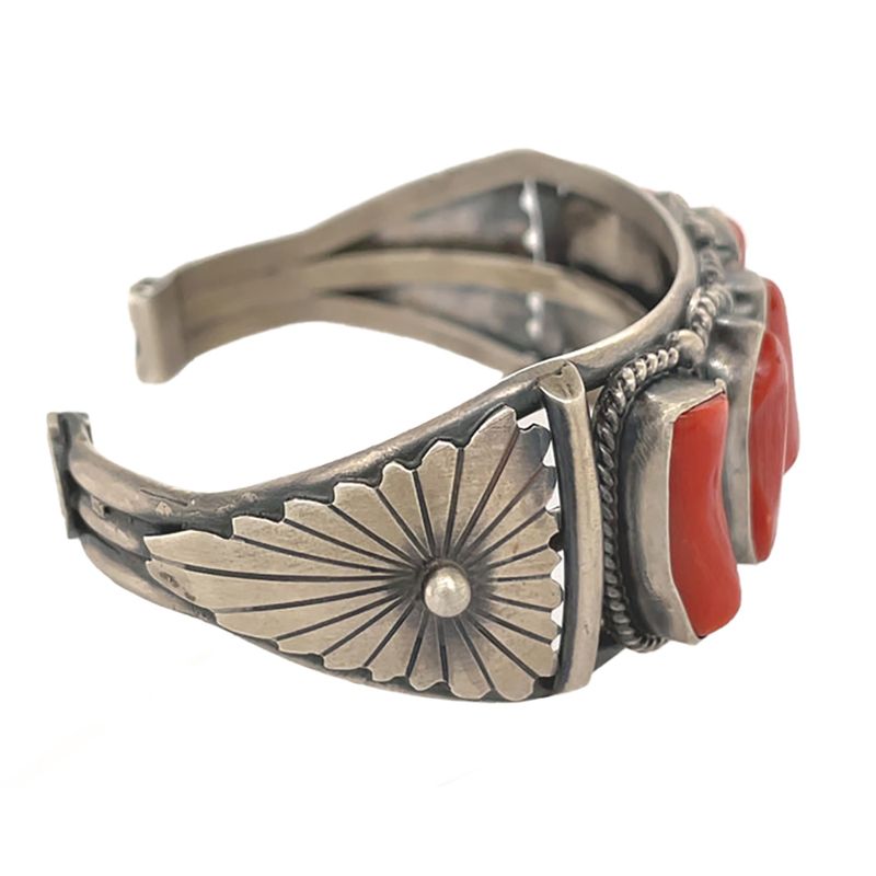 SILVER CORAL BRACELET NAVAJO - RAYMOND DELGARITO