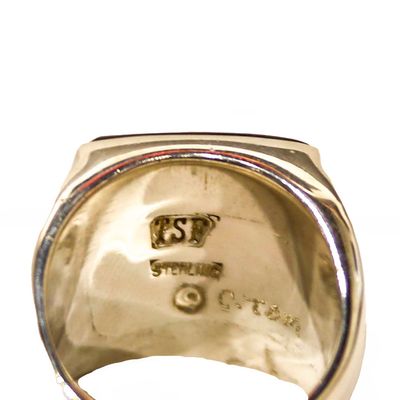 SILVER INLAY PUEBLO RING NAVAJO - CLAYTON TOM - SIZE 13