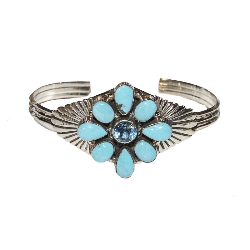 SILVER TURQUOISE &amp; TOPAZ CUFF BRACELET NAVAJO-L MARTINEZ