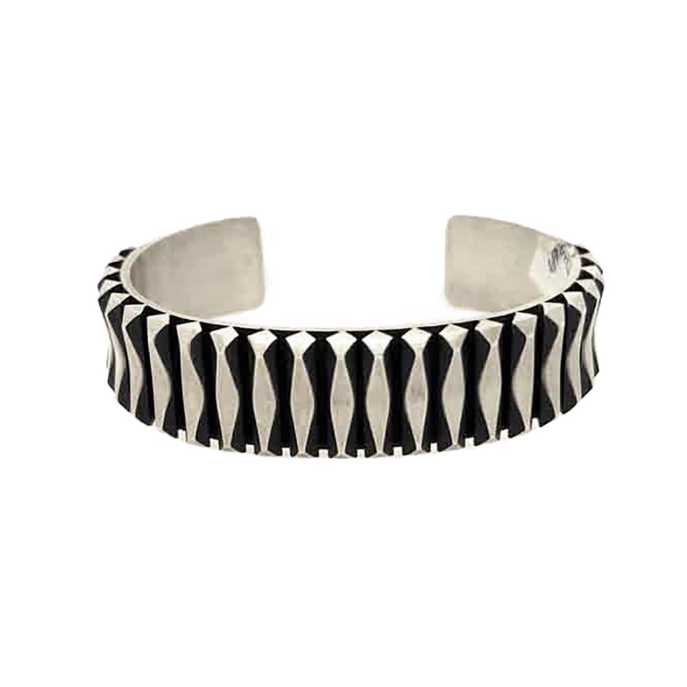 SILVER OXIDIZED BRUSHED CUFF BRACELET NAVAJO-L. TAHE