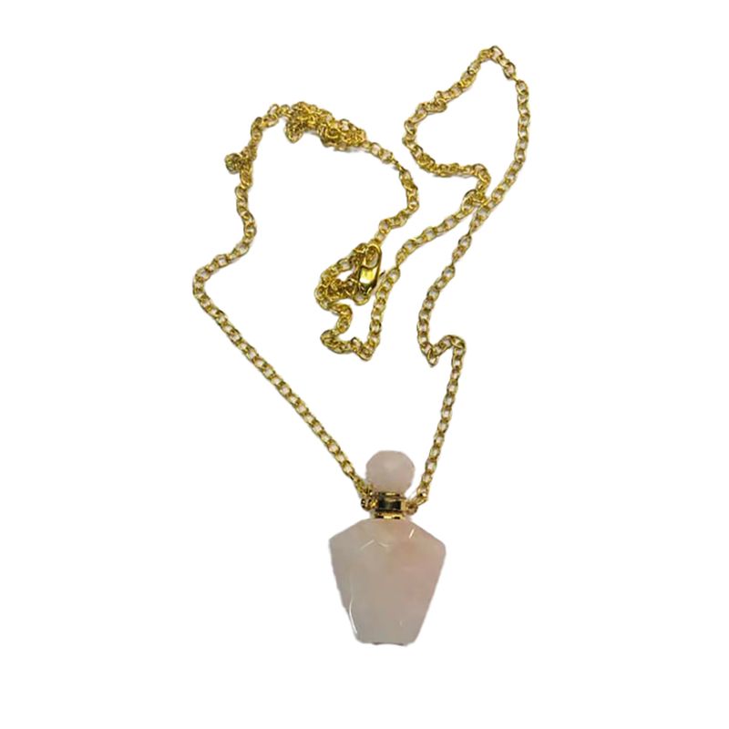GOLD STAINLESS ROSE QUARTZ NECKLACE