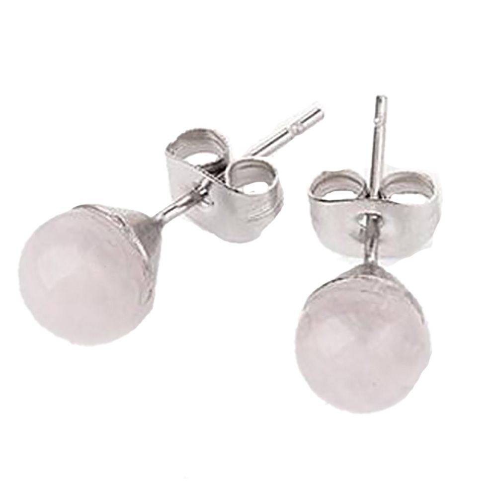 SILVER STAINLESS ROSE QUARTZ EARRINGS