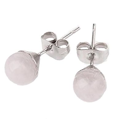 SILVER STAINLESS ROSE QUARTZ EARRINGS