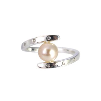 SILVER PEARL &amp; CZ RING ASR53-7