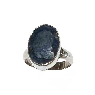 SILVER OVAL SAPPHIRE RING 6.5