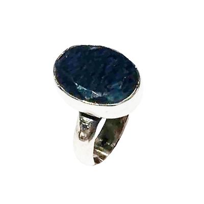 SILVER OVAL SAPPHIRE RING 6.5