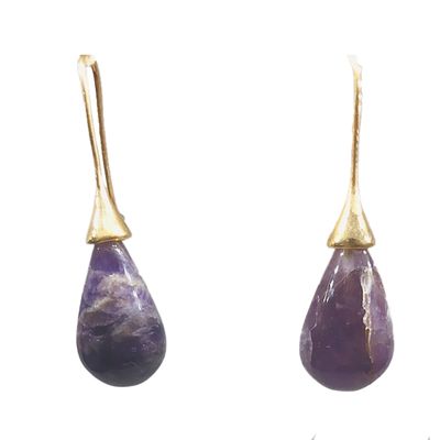 GOLD STAINLESS AMETHYST EARRINGS GOLD STAINLESS AMETHYST EARRINGS