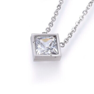 STAINLESS CZ SQUARE NECKLACE FJNN4