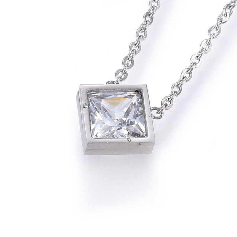 STAINLESS CZ SQUARE NECKLACE FJNN4
