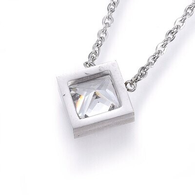 SILVER STAINLESS CZ SQUARE NECKLACE