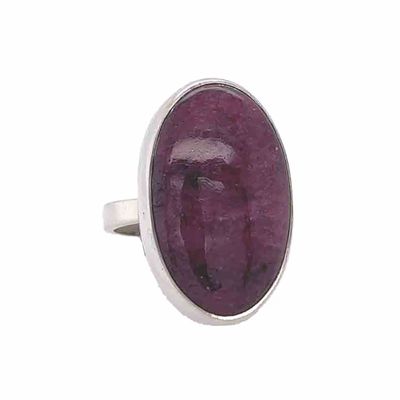 SILVER RUBY OVAL RING -ADJ