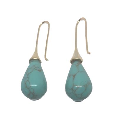 GOLD STAINLESS LAB CREATED TURQUOISE EARRINGS GOLD STAINLESS LAB CREATED TURQUOISE EARRINGS