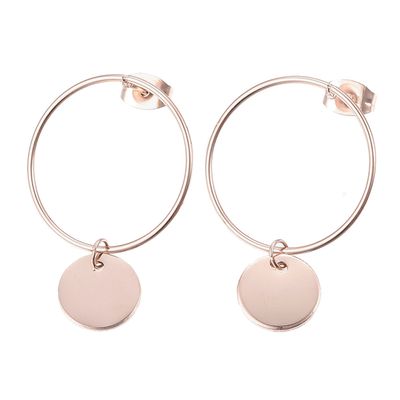 ROSE STAINLESS ROUND DANGLE EARRINGS