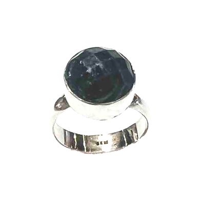 SILVER ROUND SAPPHIRE RING 5.5