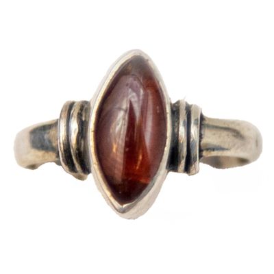 SILVER GARNET MARQUISE RING