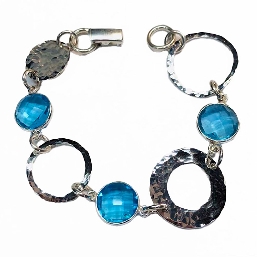 SILVER TOPAZ HAMMERED LINK BRACELET