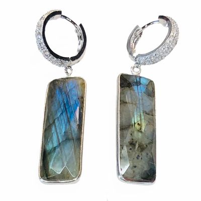 SILVER LABRADORITE & CZ HUGGIE EARRINGS SILVER LABRADORITE & CZ HUGGIE EARRINGS