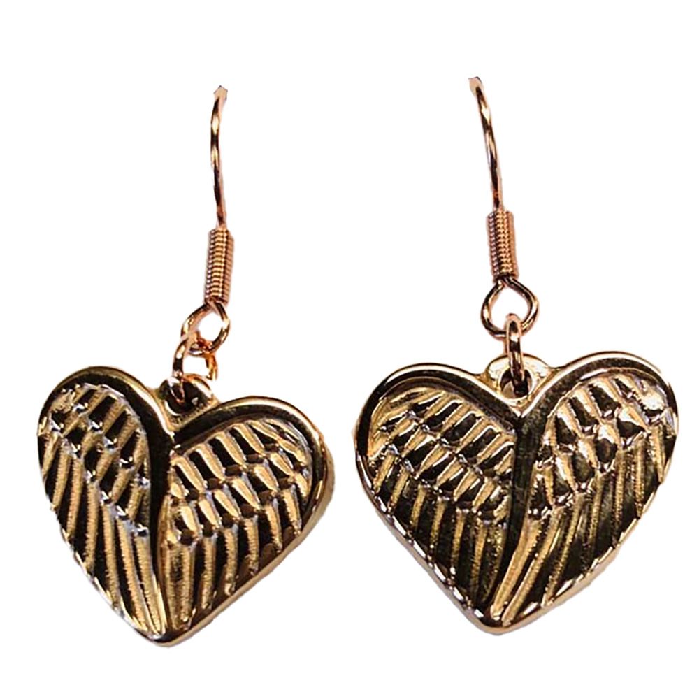 ROSE STAINLESS HEART WINGS EARRINGS