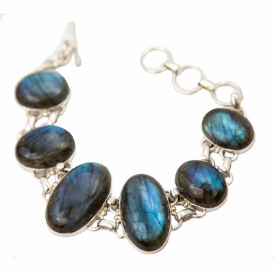SILVER LABRADORITE GRADUATED OVAL LINK BRACELET