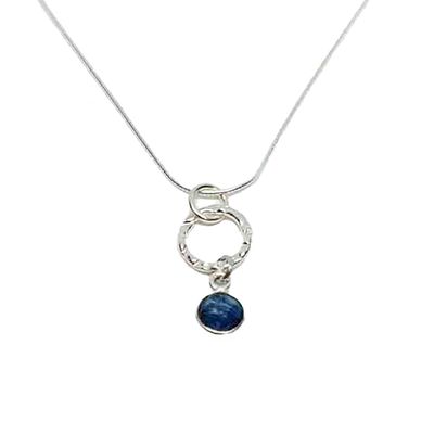 SILVER SAPPHIRE TEXTURE DISC PENDANT