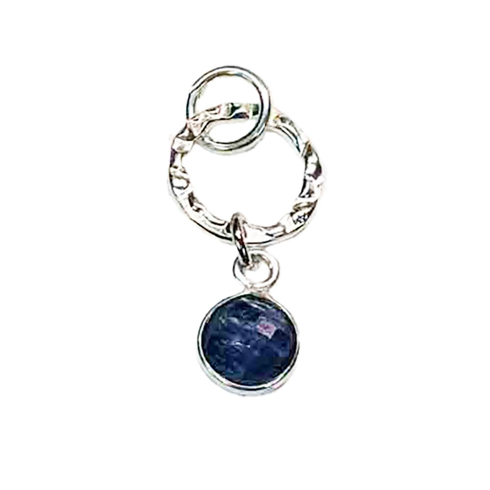 SILVER SAPPHIRE TEXTURE DISC PENDANT