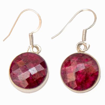 SILVER ROUND RUBY EARRINGS