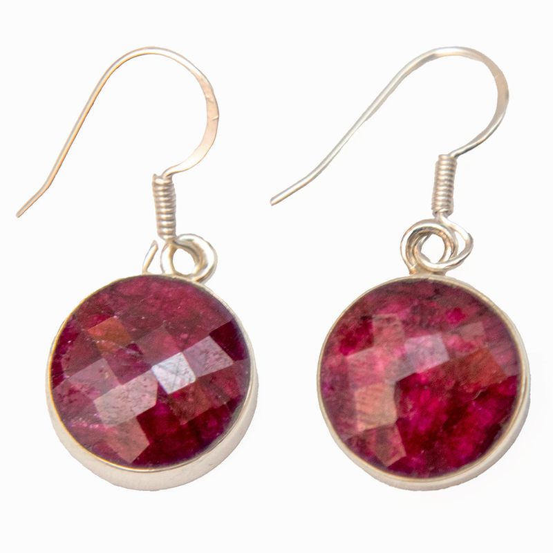 SILVER ROUND RUBY EARRINGS