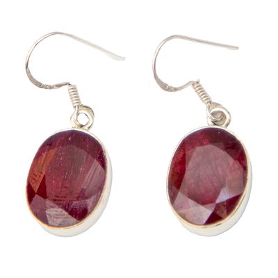 SILVER OVAL RUBY EARRINGS