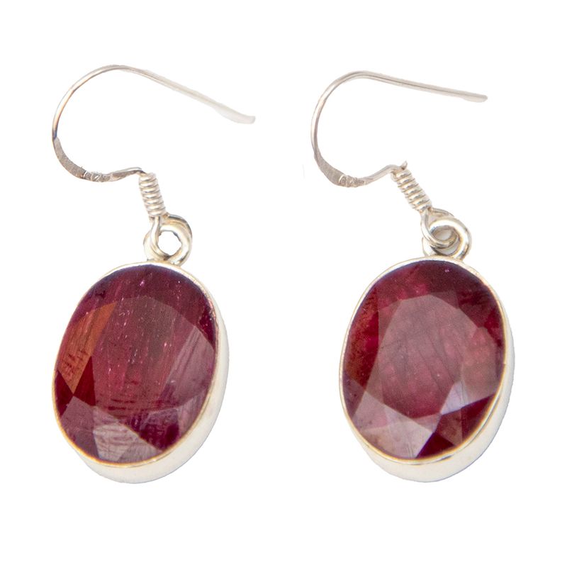 SILVER OVAL RUBY EARRINGS