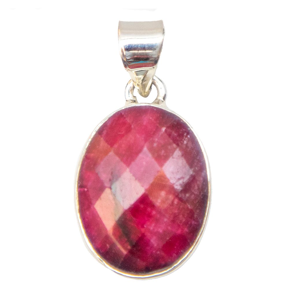 SILVER RUBY OVAL PENDANT